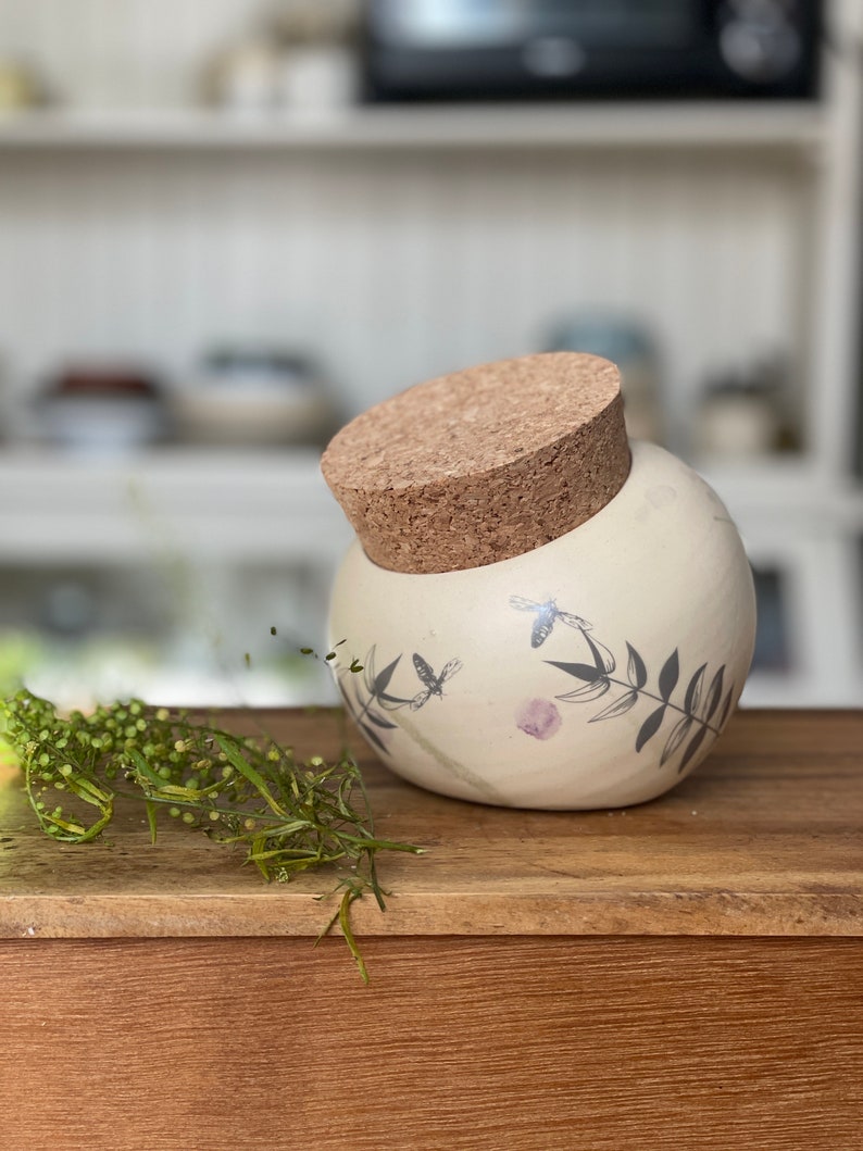 Salt Cellar, Salt Pig Salt keeper, ceramic salt pot, botanical