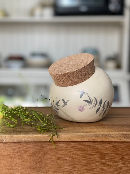 Salt Cellar, Salt Pig Salt keeper, ceramic salt pot, botanical