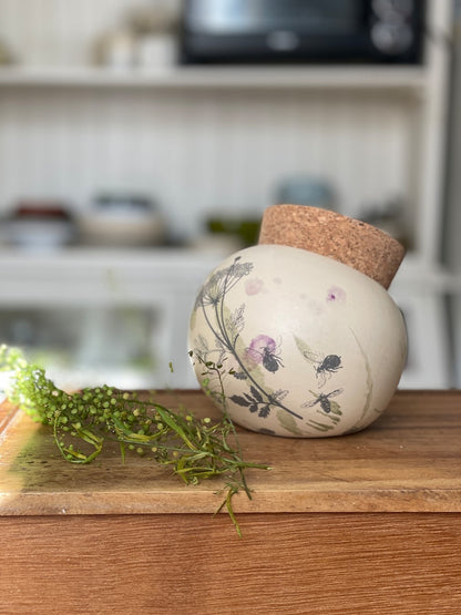 Salt Cellar, Salt Pig Salt keeper, ceramic salt pot, botanical