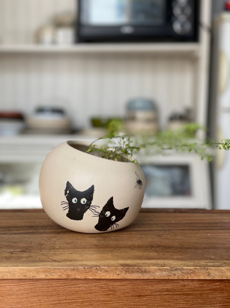 Salt Cellar, Salt Pig Salt keeper, ceramic salt pot, black cats