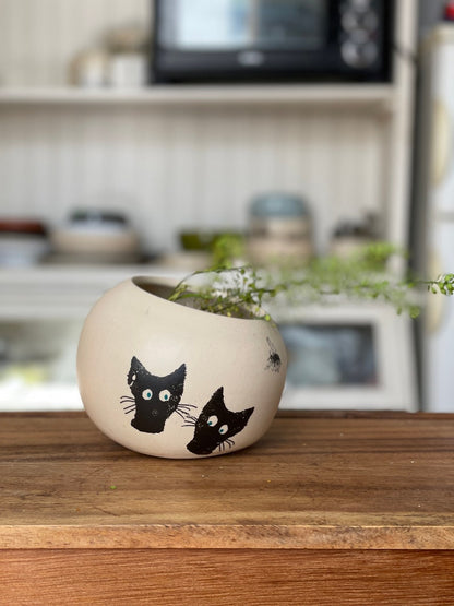 Salt Cellar, Salt Pig Salt keeper, ceramic salt pot, black cats