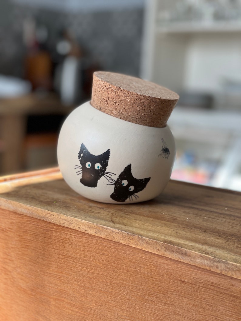 Salt Cellar, Salt Pig Salt keeper, ceramic salt pot, black cats