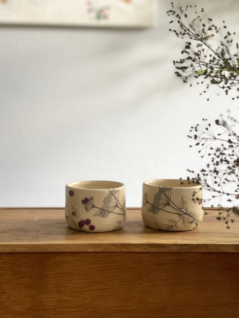 ceremonial cacao pitcher, Espresso/coffee tumbler, botanical, set of two