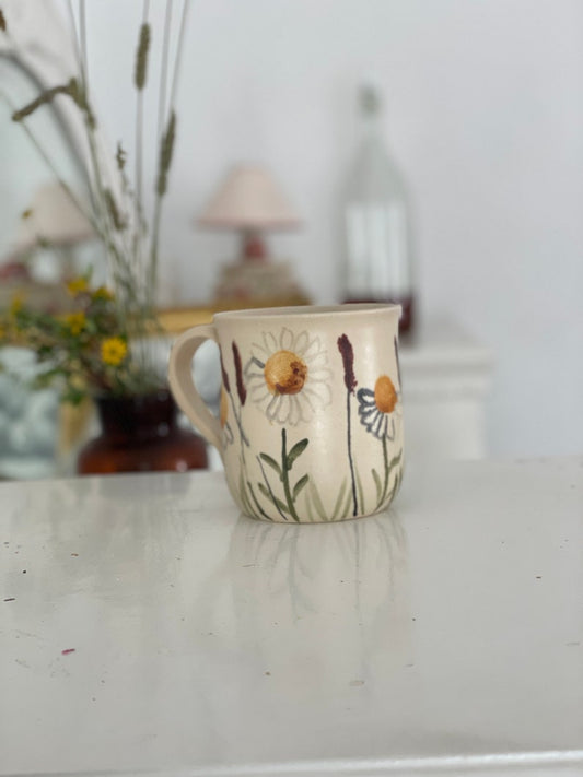 Dandelion mug, dandelion cup, botanical pottery cup, meadow flower mug, Wildflower cup