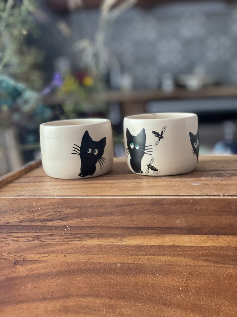 Ritual, ceremony, cocoa, Espresso tumbler, black cats, set of two