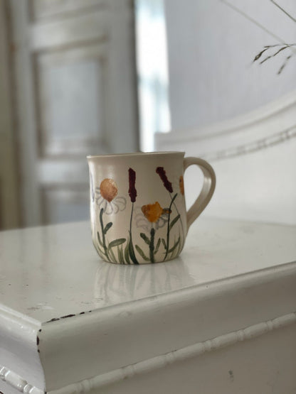 Dandelion mug, dandelion cup, botanical pottery cup, meadow flower mug, Wildflower cup