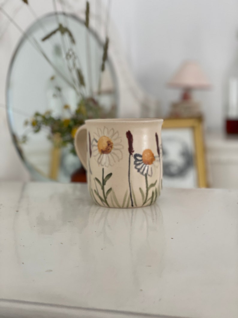 Dandelion mug, dandelion cup, botanical pottery cup, meadow flower mug, Wildflower cup