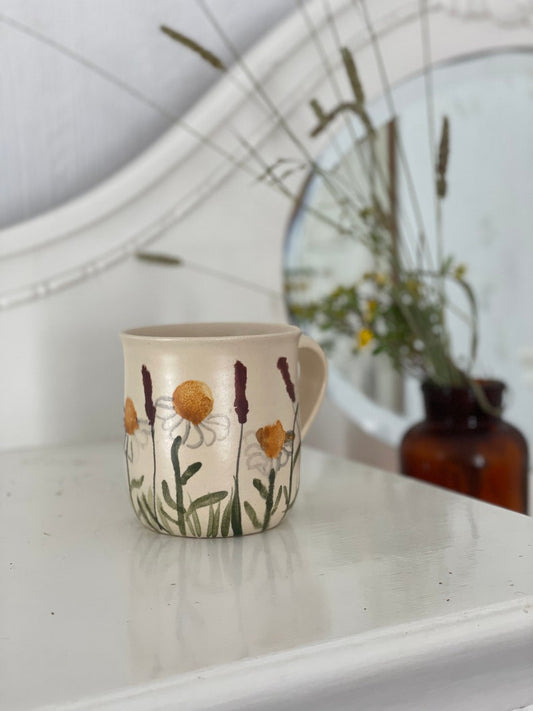 Dandelion mug, dandelion cup, botanical pottery cup, meadow flower mug, Wildflower cup