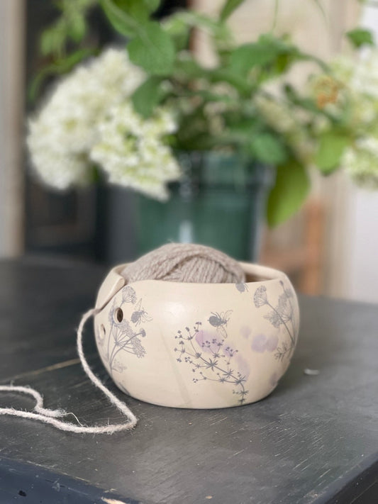Ceramic Yarn Bowl, Knitting Bowl or Crochet Bowl, gift for knitters, white, simple