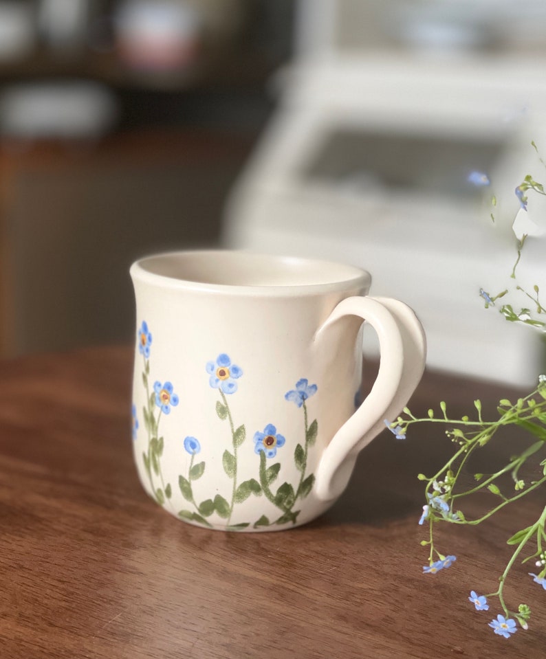 Forget me not mug, forget me not pottery mug, blue mug, small blue flowers mug, flower mug
