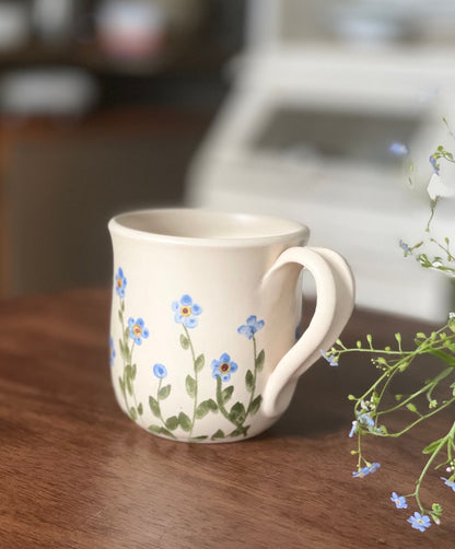 Forget me not mug, forget me not pottery mug, blue mug, small blue flowers mug, flower mug