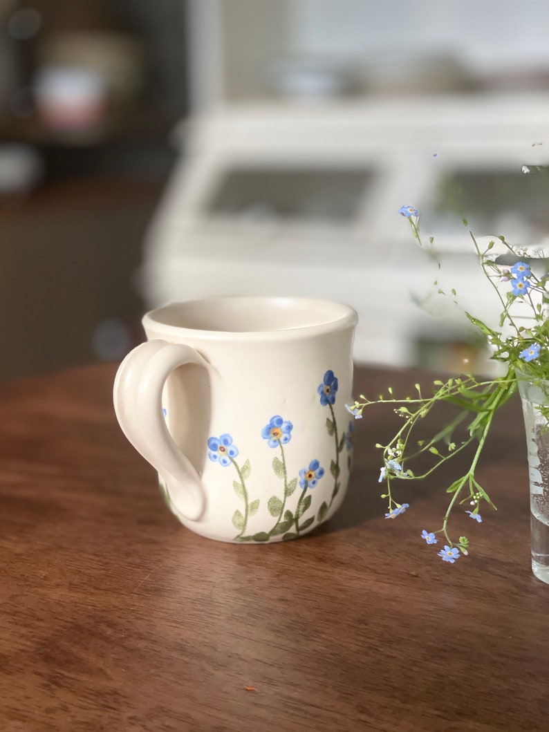 Forget me not mug, forget me not pottery mug, blue mug, small blue flowers mug, flower mug
