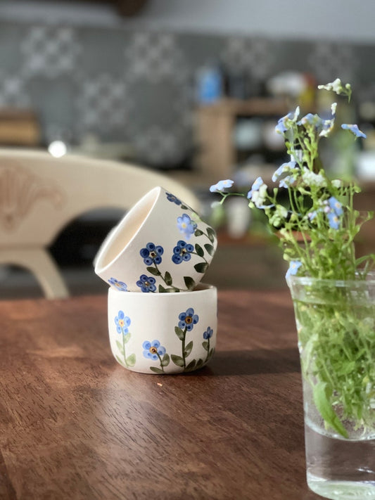 Espresso/coffee tumbler, Espresso cup, Espresso tumbler, forget me not, set of two
