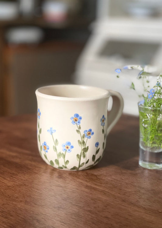 Forget me not mug, forget me not pottery mug, blue mug, small blue flowers mug, flower mug