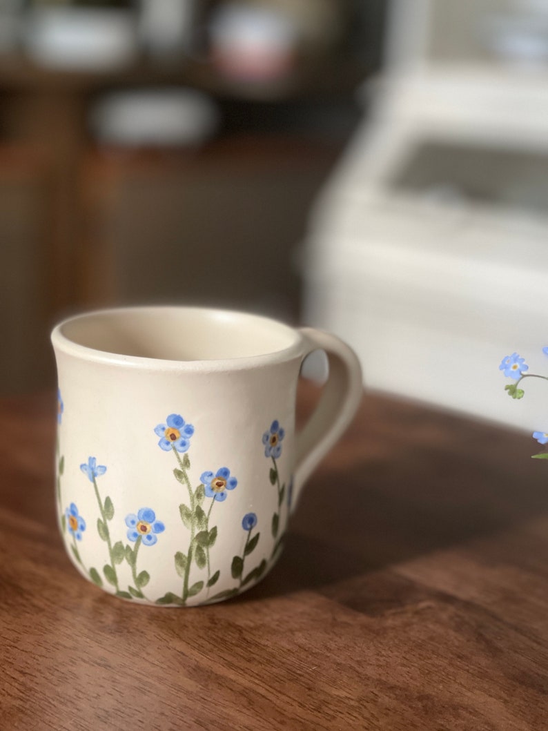 Forget me not mug, forget me not pottery mug, blue mug, small blue flowers mug, flower mug