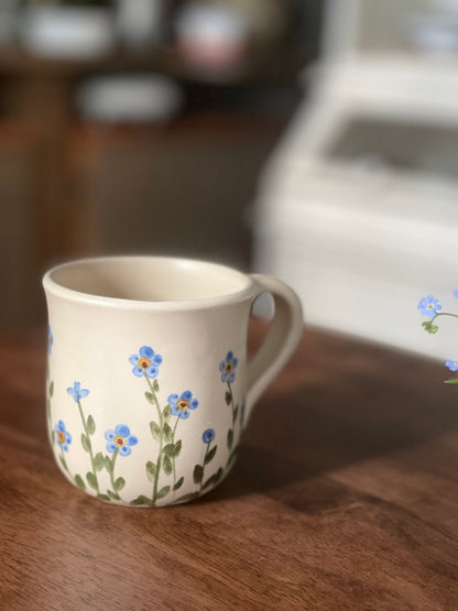 Forget me not mug, forget me not pottery mug, blue mug, small blue flowers mug, flower mug