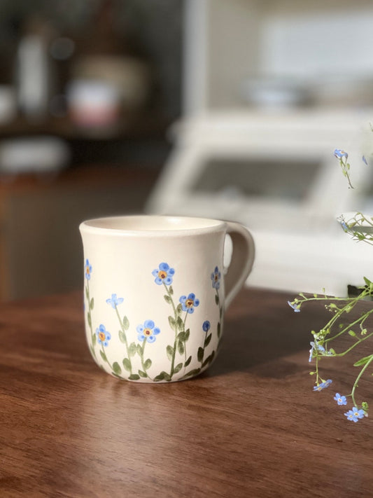 Forget me not mug, forget me not pottery mug, blue mug, small blue flowers mug, flower mug