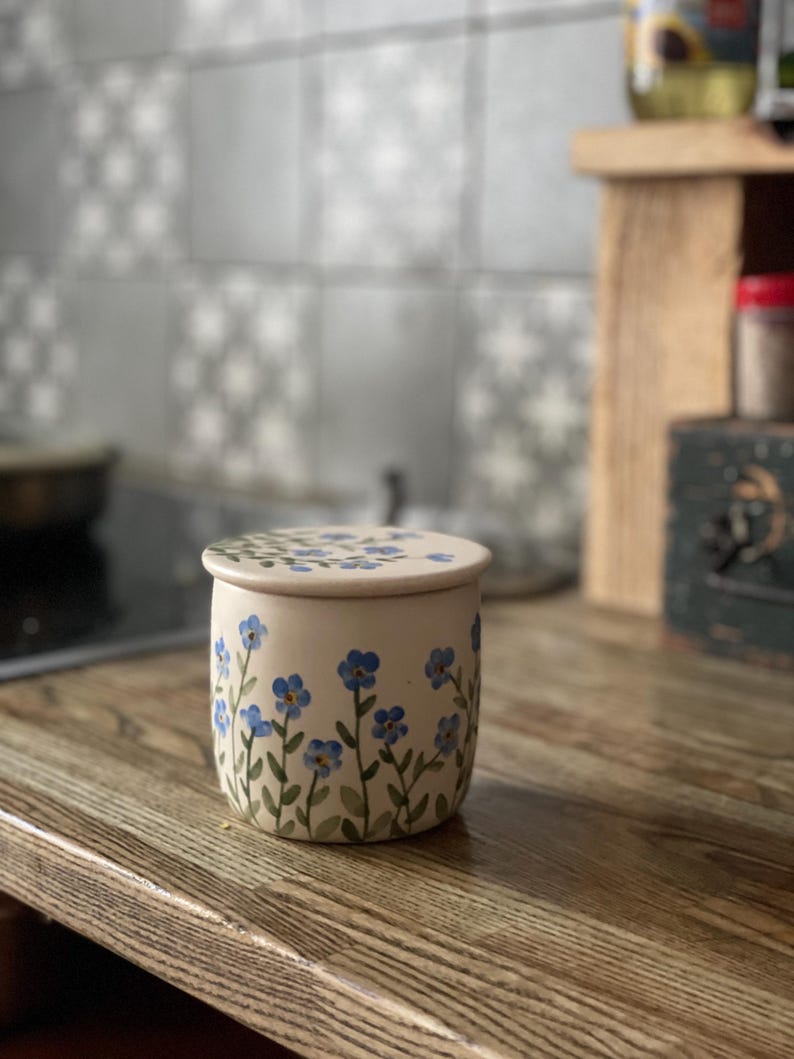 Forget me nots, French butter dish, French butter keeper, French butter crock