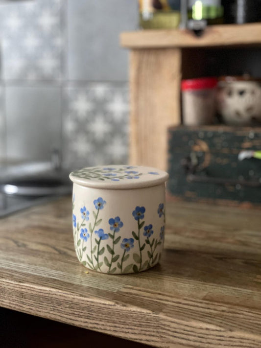 Forget me nots, French butter dish, French butter keeper, French butter crock