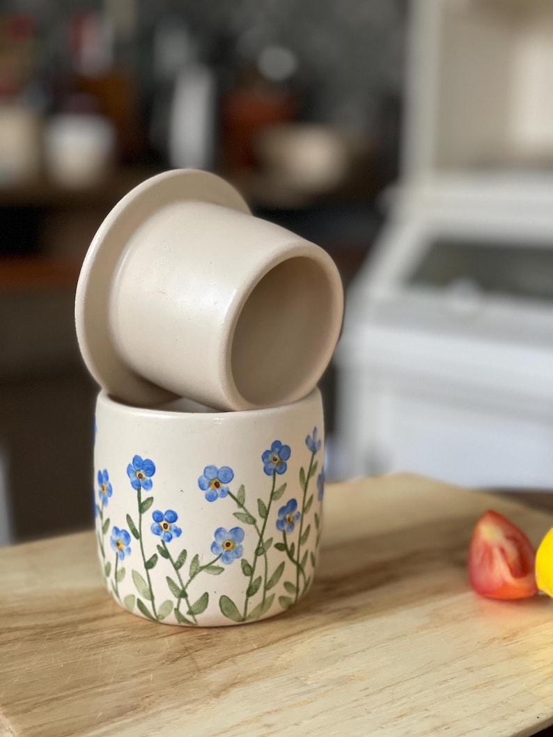 Forget me nots, French butter dish, French butter keeper, French butter crock