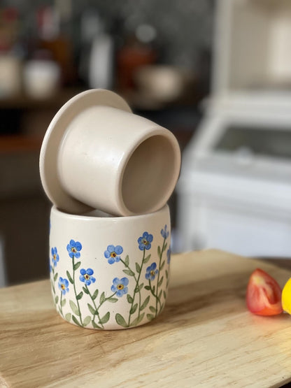 Forget me nots, French butter dish, French butter keeper, French butter crock