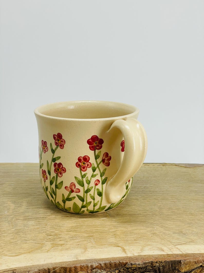 Red small flowers, forget me not pottery mug, red mug, small floers mug, flower mug
