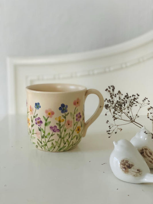 Multiple color flowers, different, small flower mug, flower mug, multicolored