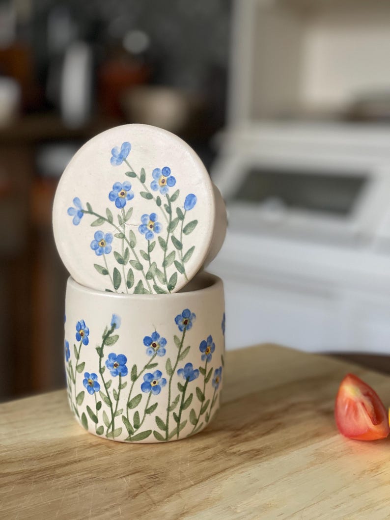 Forget me nots, French butter dish, French butter keeper, French butter crock