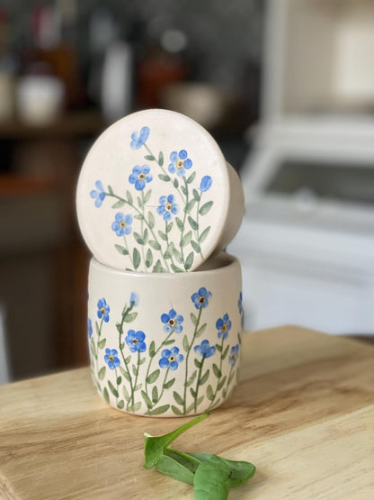 Forget me nots, French butter dish, French butter keeper, French butter crock