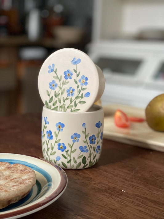 Forget me nots, French butter dish, French butter keeper, French butter crock
