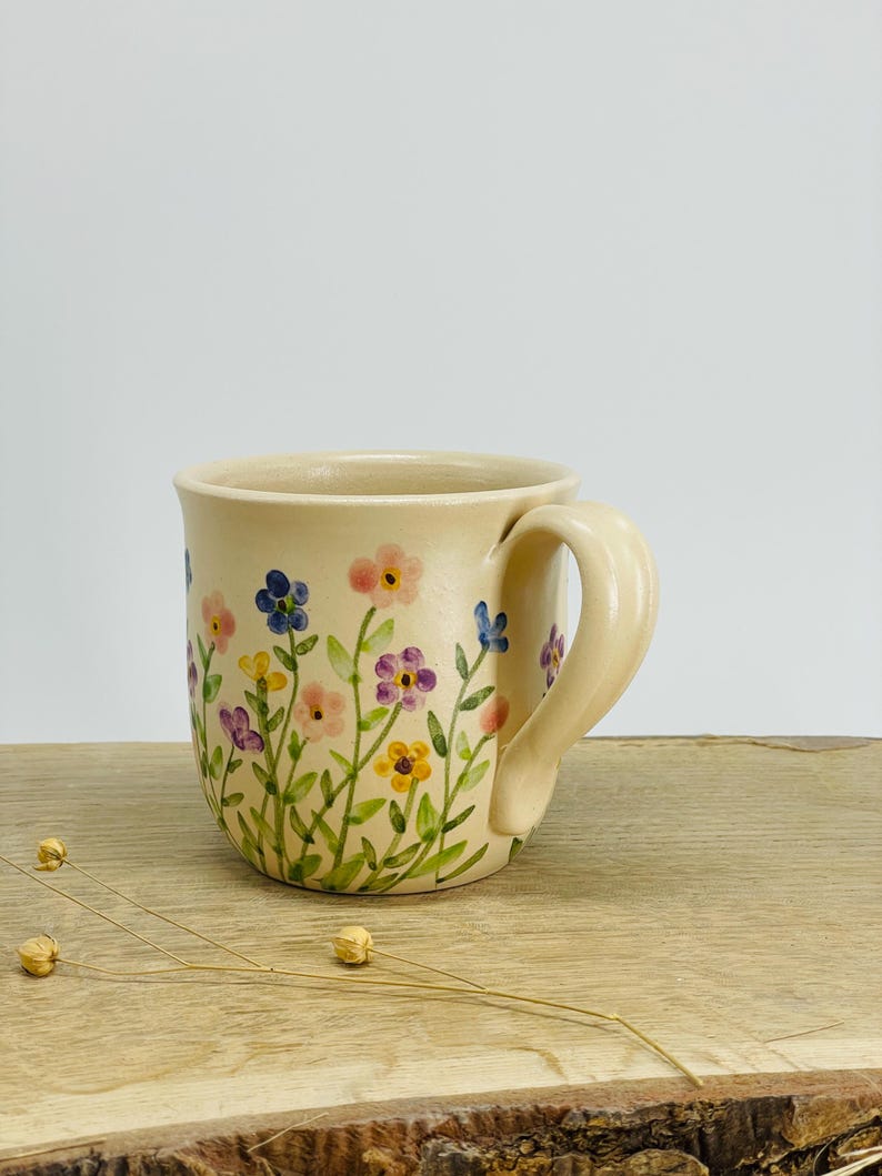 Multiple color flowers, different, small flower mug, flower mug, multicolored