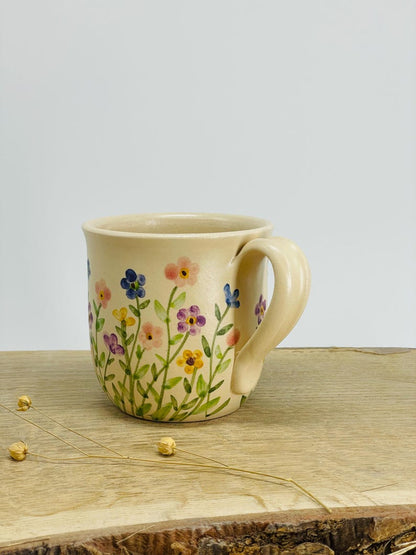 Multiple color flowers, different, small flower mug, flower mug, multicolored