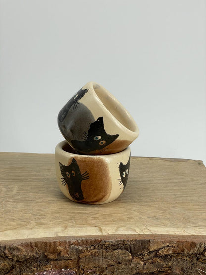 Cocoa ceremony mugs, cacao cups, Espresso cup, tumbler, cats, set of two