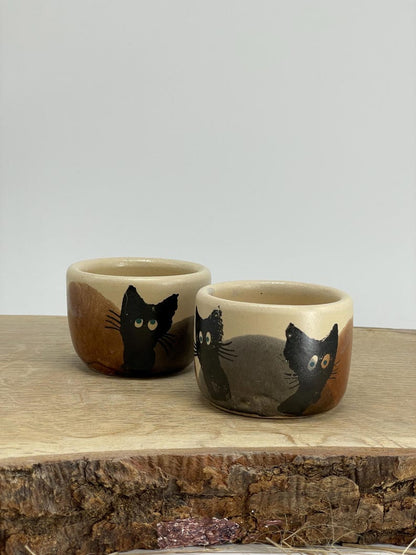 Cocoa ceremony mugs, cacao cups, Espresso cup, tumbler, cats, set of two