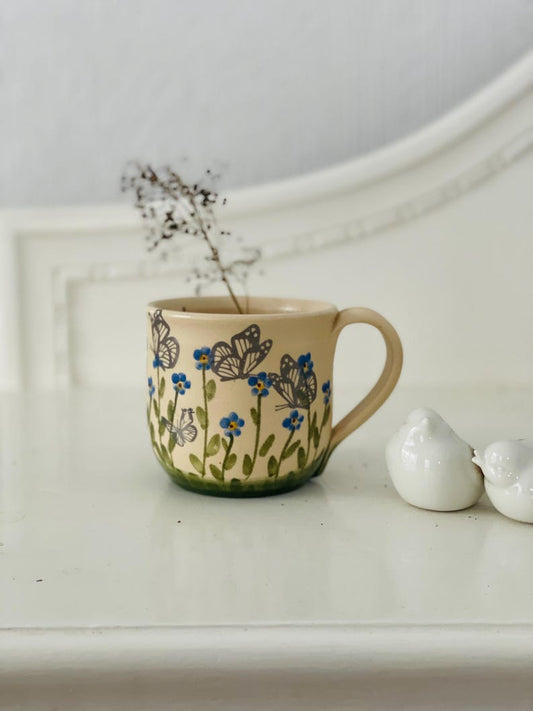 forget me not mug, forget me not pottery mug, blue mug, small floers mug, flower mug