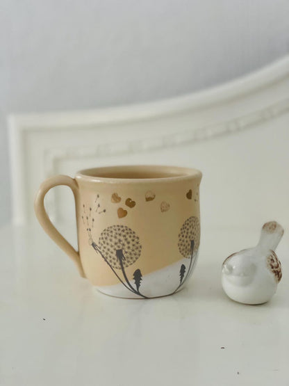 Dandelion mug, dandelion pottery mug, yellow mug, handpainted mug, flower mug
