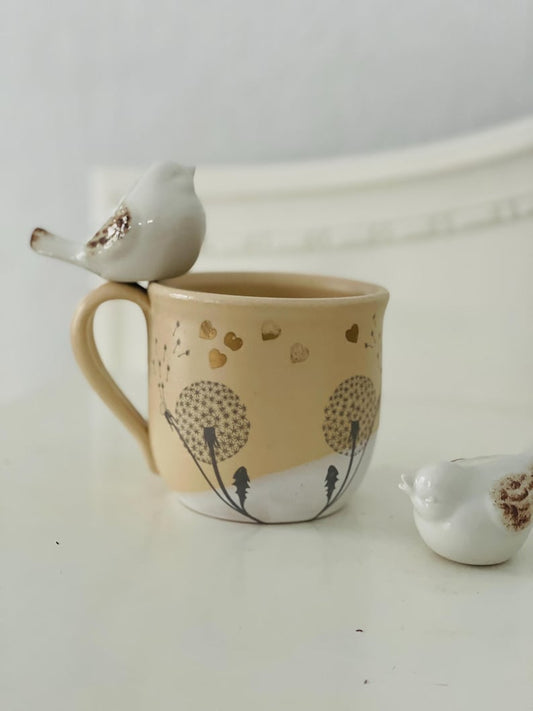 Dandelion mug, dandelion pottery mug, yellow mug, handpainted mug, flower mug