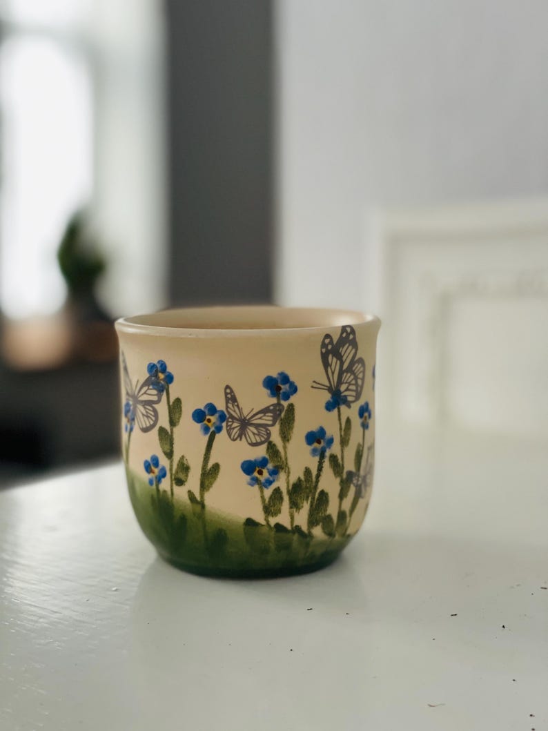 forget me not mug, forget me not pottery mug, blue mug, small floers mug, flower mug