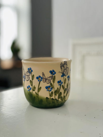 forget me not mug, forget me not pottery mug, blue mug, small floers mug, flower mug