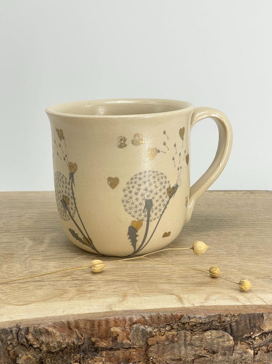 Dandelion mug, Pottery dandelion cup, botanical pottery cup, meadow flower mug, Wildflower cup