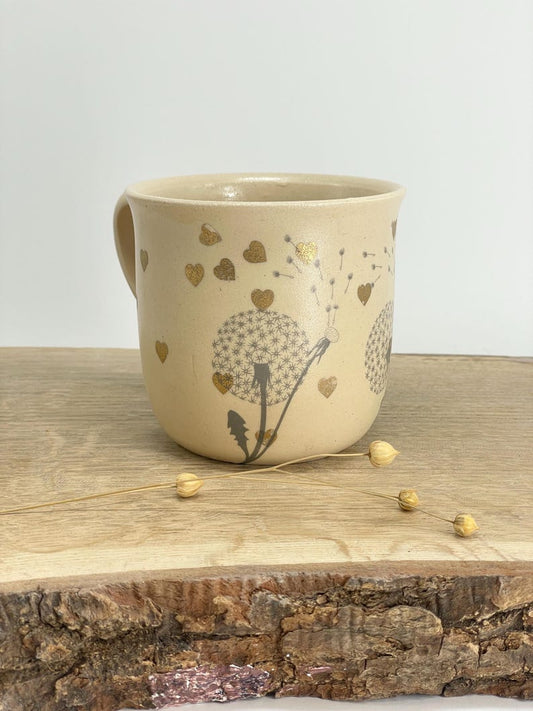 Dandelion mug, Pottery dandelion cup, botanical pottery cup, meadow flower mug, Wildflower cup