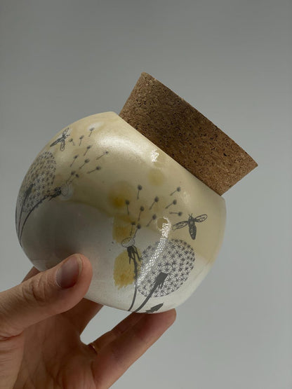 Salt Cellar, Salt Pig Salt keeper, ceramic salt pot, dandelions