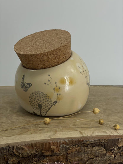 Salt Cellar, Salt Pig Salt keeper, ceramic salt pot, dandelions