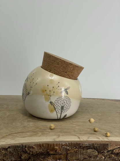 Salt Cellar, Salt Pig Salt keeper, ceramic salt pot, dandelions