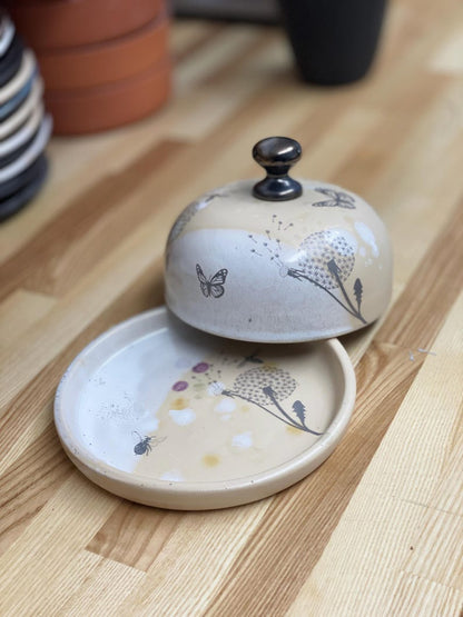 Dandelion Butter dish, Butter keeper, pottery butter dish, floral butter dish, pottery butter keeper