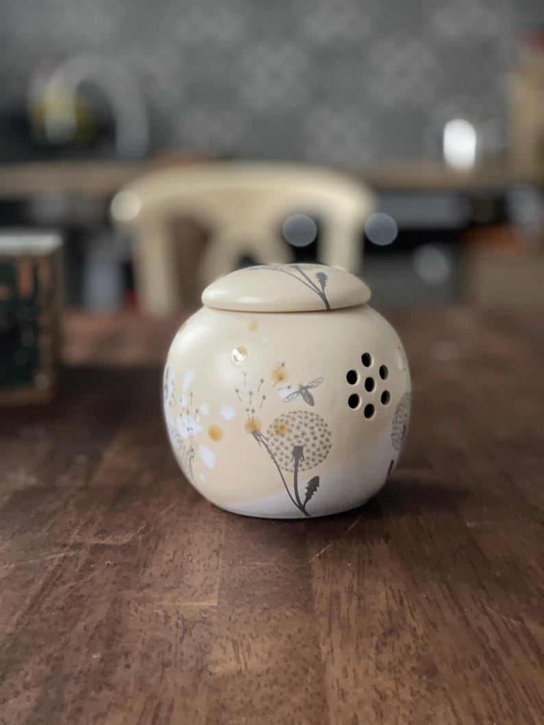 Garlic keeper, dandelion, onion storage, Garlic jar, pottery garlic keeper,