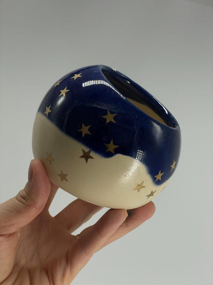 Salt pot, Salt Pig Salt keeper, ceramic cellar, golden stars