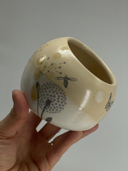 Salt Cellar, Salt Pig Salt keeper, ceramic salt pot, dandelions