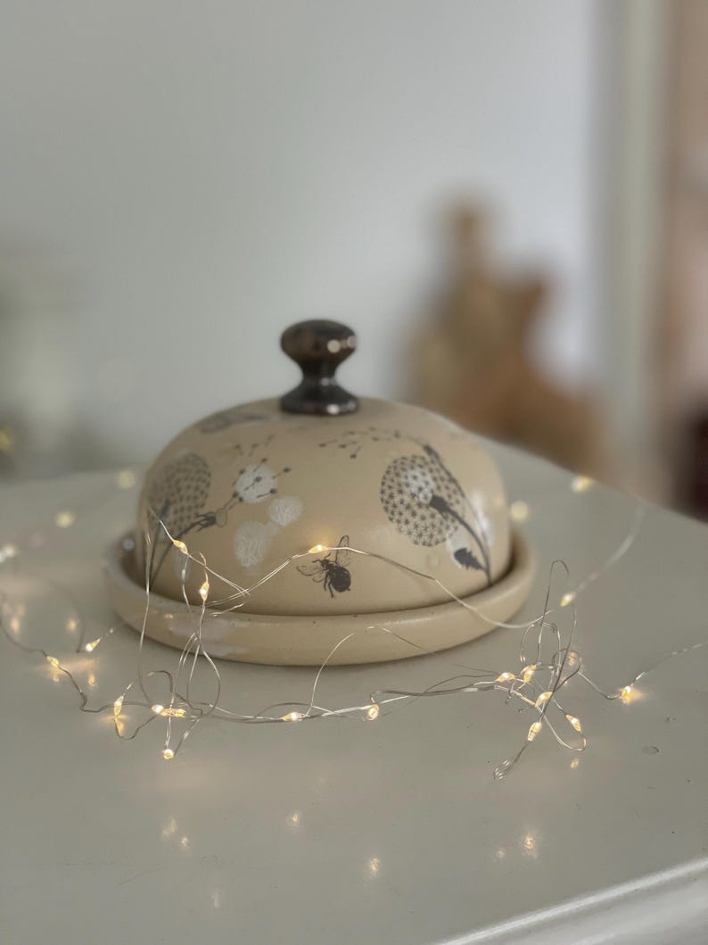 Dandelion Butter dish, Butter keeper, pottery butter dish, floral butter dish, pottery butter keeper