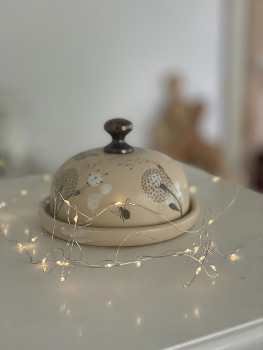 Dandelion Butter dish, Butter keeper, pottery butter dish, floral butter dish, pottery butter keeper